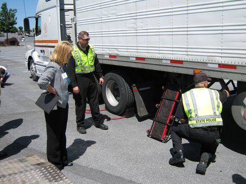 Inspecting a truck at Roadcheck 2010