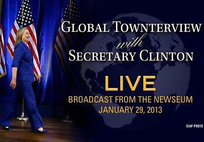 Photo: Secretary Clinton’s Global Town Hall LIVE

Join us Today, January 29th at 5:30 PM EAT when Secretary of State Hillary Rodham Clinton will hold a Global Townterview to engage with young people around the world as she prepares to finish her tenure as U.S.  Secretary of State. 
http://1.usa.gov/YASqhd