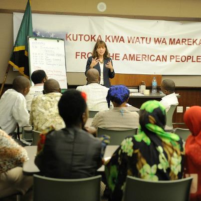Photo: Regional English Language Officer Rebecca Smoak addresses English Teaching Workshop participants at the U.S. Embassy in Dar es Salaam.