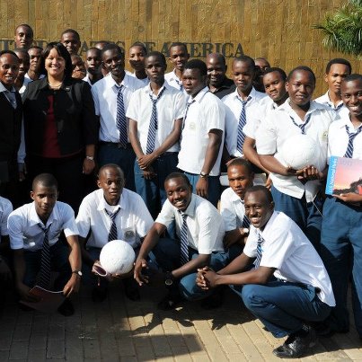 Photo: Public Affairs Officer Dana L. Banks with Benjamin Mkapa High School students at the U.S. Embassy in Dar es Salaam on February 4, 2013.