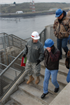 On Thursday, Jan. 3, Walla Walla District Commander Lt. Col. Drew Kelly, left, and tribal officials toured Ice Harbor Lock and Dam to view lamprey and fish passage improvements.