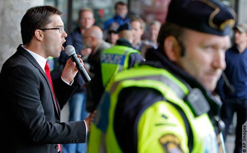 The leader of the Swedish nationalist party needed police protection when campaigning this month.