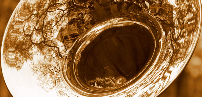 Photo of reflecting image captured on trombone surface (Photo courtesy of Charles and Andy Oliphant)