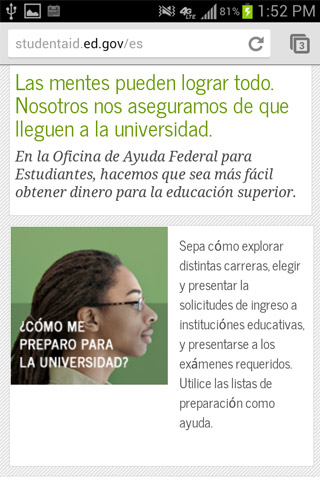 Sitio móvil StudentAid.edu.gov en español