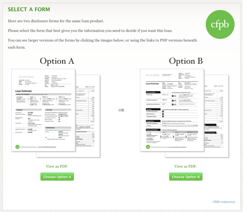 The online supplement to round one of the Know Before You Owe mortgage disclosure project compared two different combined loan estimate formats