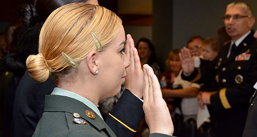 Photo of Lt. Gen. Rhett A. Hernandez administering the Army Oath of Re-enlistment during a formal ceremony at the Pentagon, Oct. 26