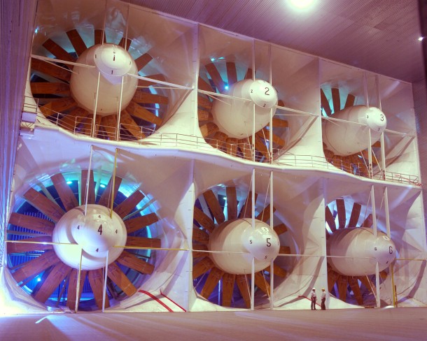 The six huge fans shown here provide the wind for the wind tunnel at NASA's National Full-scale Aerodynamics Complex in California (Photo: NASA Ames/Tom Trower)