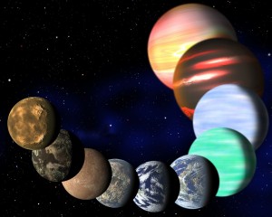 Artist's illustration represents the variety of planets being detected by NASA's Kepler spacecraft. A new analysis has determined the frequencies of planets of all sizes, from Earths up to gas giants. (Image: C. Pulliam & D. Aguilar (CfA))