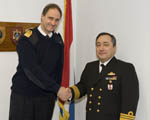 Chief of Staff Rear Admiral Hank Ort welcomes RAdm(U/H) Hasan UŞAKLIOĞLU Turkish NMR to SHAPE