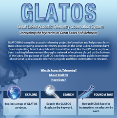 Screen Capture of Great Lakes Acoustic Telemetry (GLATOS) tool to answer fisheries management and ecology question in the Great Lakes