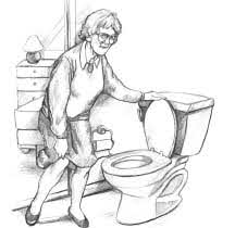 Dibujo de una mujer de edad adulta que va a usar el inodoro.