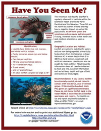 A NOAA flyer requesting information on lionfishes from divers