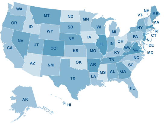 Map of the United States with Links to
 email addresses of Regional Loan Centers