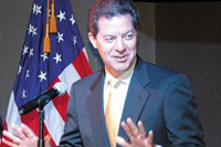 John Richmeier Gov. Sam Brownback speaks during an economic summit on the defense industry Wednesday in downtown Leavenworth.