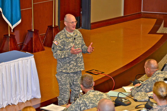 Gen. Bob Cone, TRADOC Commander, speaks at Pre Command Course on May 2