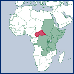 Map of East Africa highlighting Central African Republic