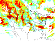 US map indicating areas of potential icing