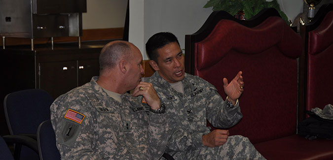 MG Golden & COL Chung sit for a discussion during Suicide Prevention Stand-Down Training 