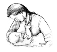 Drawing of a woman breastfeeding her baby.