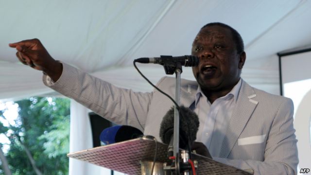 Zimbabwe's Prime Minister Morgan Tsvangirai addresses a meeting with representatives of civic groups in Harare on February 13, 2013, during which announced the date for a referendum on the constitution. 