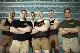 Six Marine Corps Instructors of Water Survival make up part of a strong team who trains the Corps’ newest lieutenants at the Basic School on Marine Corps Base Quantico. The long hours, rigorous training and common goal enable them to successfully train more than 300 Marines in water survival in one day.