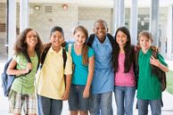 a group of elementary school children smiling