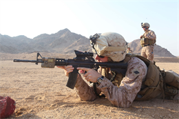 JORDAN (Oct. 3, 2012)  Lance Cpl. John Graham, from Southwest city, Mo., assigned to Marine Engagement Team from Battalion Landing Team 1st Battalion, 2nd Marine Regiment, 24th Marine Expeditionary Unit, conducts a live fire training exercise, Oct. 3, 2012. The engagement team is a platoon-sized group of Marines from the 24th MEU who are conducting a variety of unilateral and bilateral training events with the Jordanian Marines in southern Jordan. The 24th MEU is deployed with the Iwo Jima Amphibious Ready Group as a U.S. Central Command theater reserve force, providing support for maritime security operations and theater security cooperation efforts in the U.S. 5th Fleet area of responsibility. (U.S. Marine Corps photo by Lance Cpl. Tucker S. Wolf/Released) 