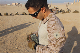 JORDAN (Oct. 3, 2012)  Lance Cpl. David Calle, from Miami, Fla., assigned to Marine Engagement Team from Battalion Landing Team 1st Battalion, 2nd Marine Regiment, 24th Marine Expeditionary Unit, loads his magazine prior to conducting a live fire training exercise, Oct. 3, 2012. The engagement team is a platoon-sized group of Marines from the 24th MEU who are conducting a variety of unilateral and bilateral training events with the Jordanian Marines in southern Jordan. The 24th MEU is deployed with the Iwo Jima Amphibious Ready Group as a U.S. Central Command theater reserve force, providing support for maritime security operations and theater security cooperation efforts in the U.S. 5th Fleet area of responsibility. (U.S. Marine Corps photo by Lance Cpl. Tucker S. Wolf/Released) 