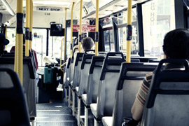 The inside of a bus.