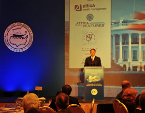 Ambassador Smith delivers remarks at the American Hellenic Chamber of Commerce (State Department Photo)
