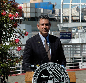 Under Secretary SÃ¡nchez during a ceremony formalizing a partnership to promote exports between ITA and the American Association of Port Authorities.