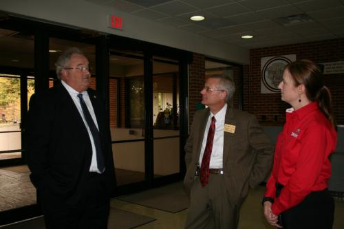 Billy talks job creation with Drury University's Dean of the College Charles Taylor and Career Planning and Development's Jill Wiggins at the Drury University Job Fair