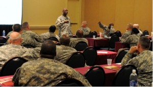 CSM Benjamin H. Scott, Jr., the WTC Command Sergeant Major, speakingduring the training conference held in Orlando, FL.