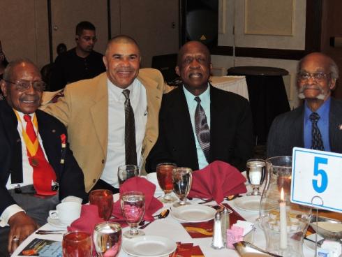 Congressman Clay Salutes Montford Point Marine Congressional Gold Medal Winners, pictured here, L-R, Youlande Lathan, Congressman Lacy Clay, Godfrey Wilson and James Wilkes