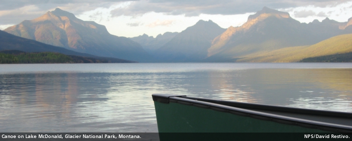 Canoe on Lake McDonald, Glacier National Park, Montana