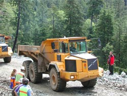 Driving a dumptruck at a work site