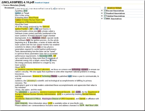 Screenshot of text analyzed by Trinidad.