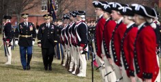 Col. David P. Anders, commander, 3rd U.S. Infantry Regiment (The Old Guard) escorts Gen. Peter W. Chiarelli, 32nd Army vice chief of staff, to inspect the troops during Chiarelli's retirement ceremony on Joint Base Myer-Henderson Hall, Jan. 31, 2012. (Photo by Rachel Larue)