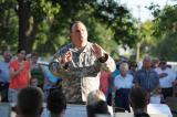 Warrant Officer 1 David Stordalen directs the 188th Army Band at Elmwood Park, West Fargo. The band is marking its 125th anniversary with concerts across the state that highlight "Salute," a piece composed for the band by Jocelyn Hagen. 