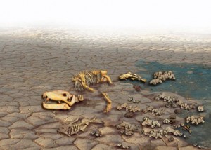 Artist rendering of the "Great Dying" in which 90% of all marine species are thought to have perished. (Image: Lunar and Planetary Institute)