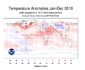 Global surface temperature anomalies for 2010.