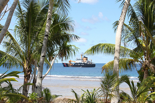 USCGC Walnut off the shore of Atafu in Tokelau.