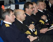 Saceur Admiral James G Stavridis is briefed on Counter Piracy Operations in the Gulf of Aden.mmediate left is Admiral Sir Trevor Soar KCB OBE, The Commander in Chief Fleet , to Saceur`s right is Vice Admiral Hans- Jochen Witthauer - the Deputy Commander (DCOM) of Allied Maritime Command Northwood.