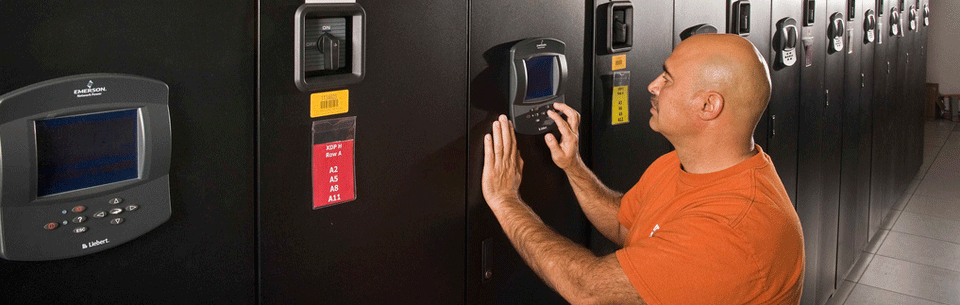 Cyber worker inspecting supercomputer