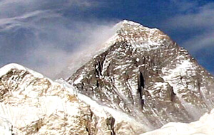 Photo of Mt. Everest, showing snow blowing. Sublimation must be occuring at the top of Mt. Everest, too. Credit: Benjamin D. Oppenheimer