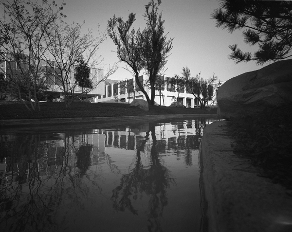 A large pond and smaller building 264 at JPL