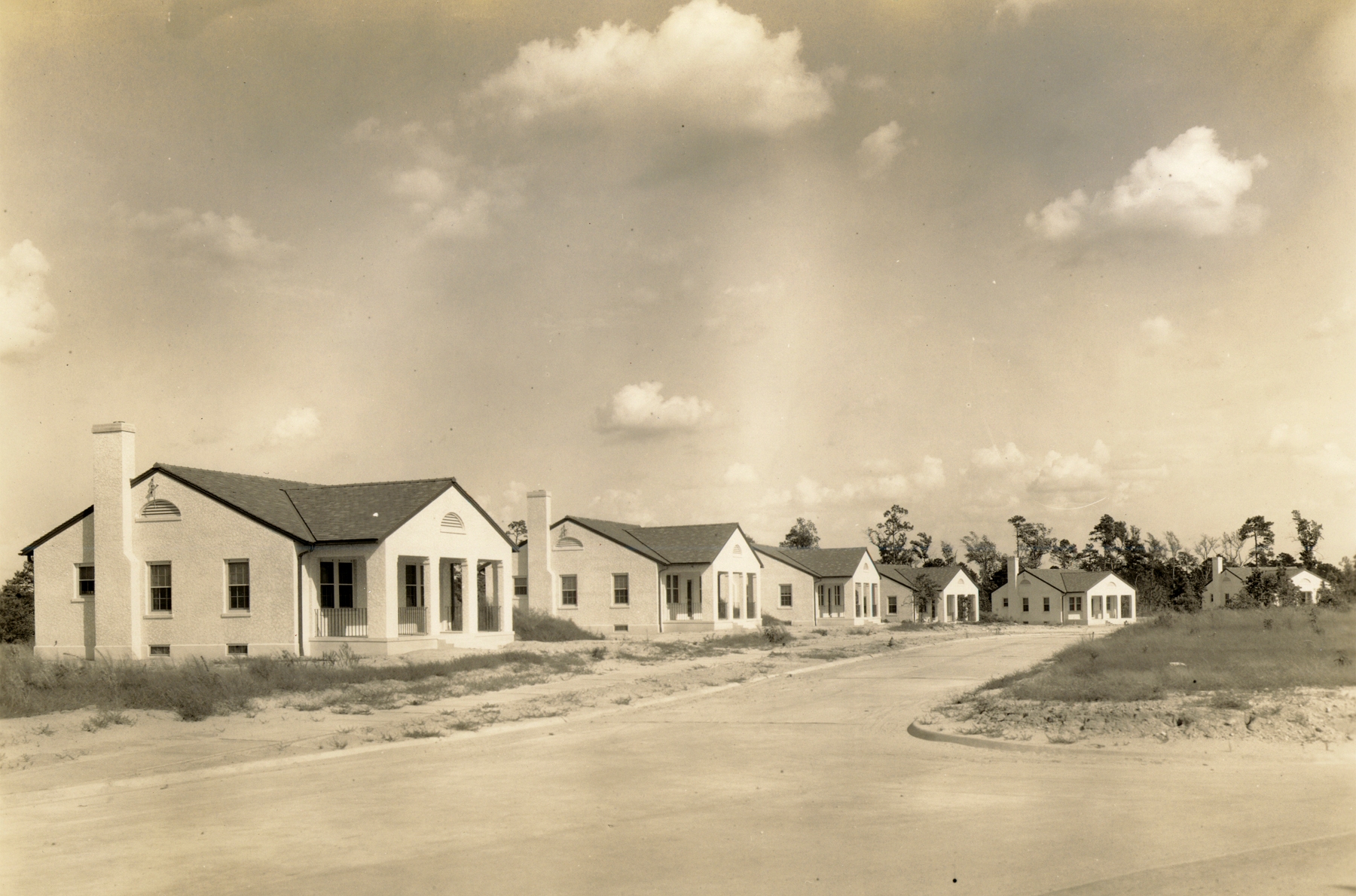 The historic NCO Spanish Eclectic bungalows on Pope Army Airfield, circa 1933 