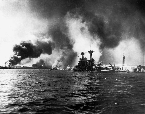 USS California sinking in Pearl Harbor. Please click through for image source.