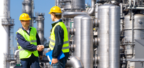 Workers at a refinery