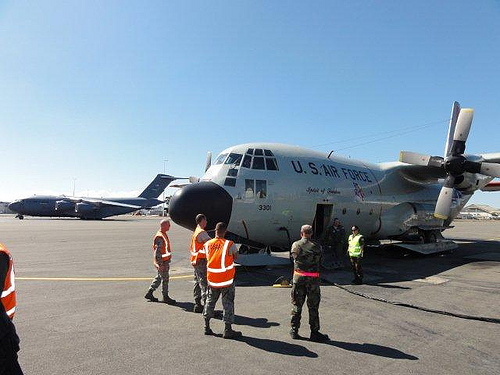 Just after landing in Christchurch. That's the grounded C-17 in the background.